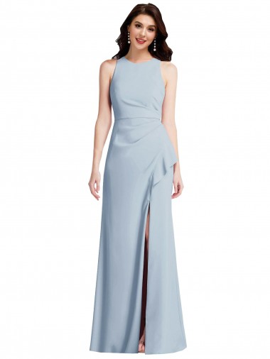Inexpensive Halter Maxi Prom Dress with Cascade Ruffle Slit