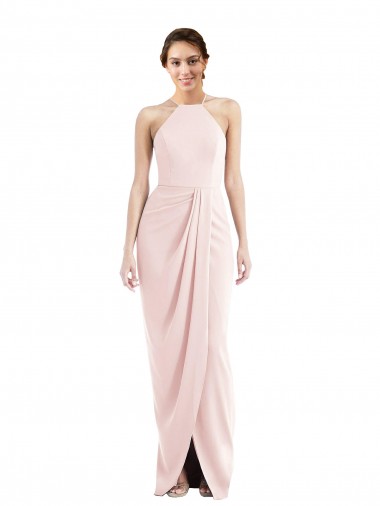 Inexpensive Halter Draped Tulip Skirt Maxi Prom Dress