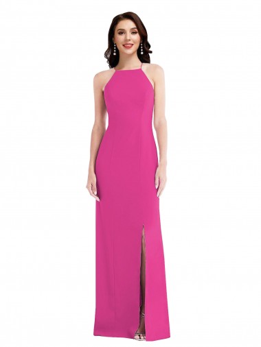 Inexpensive Open Back High Neck Halter Trumpet Crepe Prom Dress