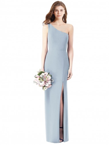 Inexpensive One Shoulder Crepe Trumpet Prom Dress with Front Slit