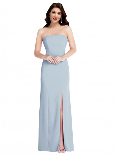 Inexpensive Strapless Scoop Back Maxi Crepe Prom Dress with Front Slit