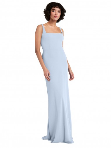 Inexpensive Slim Square Neck Fit and Flare Full Length Stretch Crepe Prom Dress