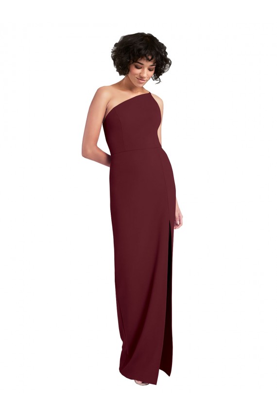 Sleek One Shoulder Long Crepe Prom Dress with Daring Slit
