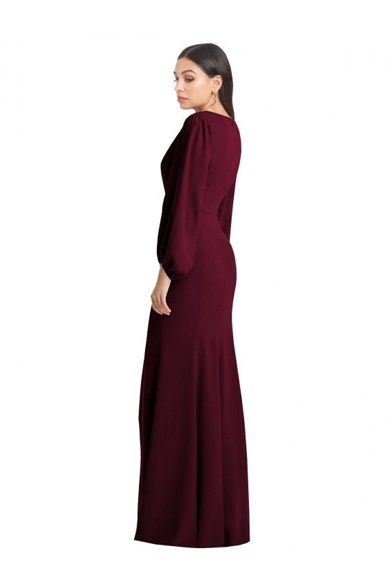 Long Puff Sleeve V-Neck Trumpet Maxi Prom Dress