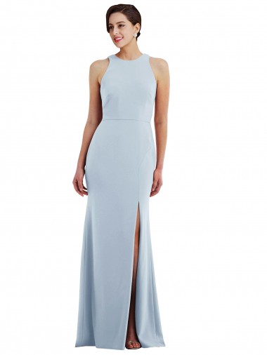 Inexpensive Cutout Open Back Halter Maxi Crepe Prom Dress with Scarf Tie