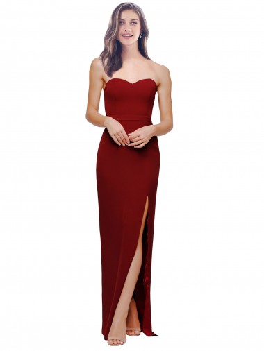 Inexpensive Straight Pencil Skirt Long Sweetheart Crepe Prom Dress with High Side Split