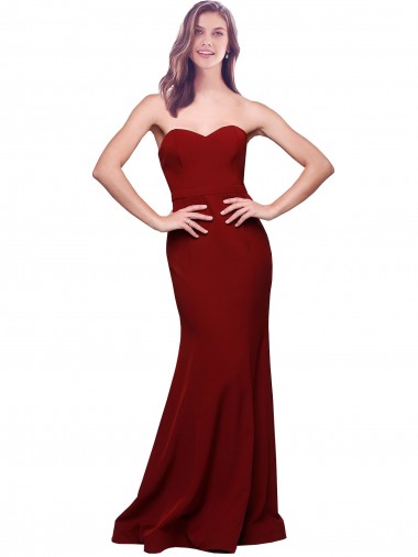 Inexpensive Long Full Length Sweetheart Slim Crepe Prom Dress with Strapless Bodice