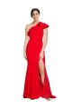 One Shoulder Long Sweep Train Crepe Prom Dress with Thigh High Split