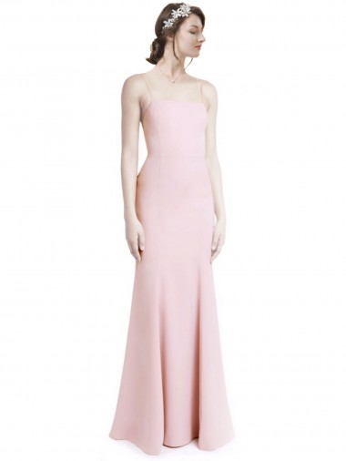 Inexpensive Square Neck Criss Cross Open Back Slim Crepe Prom Dress with Spaghetti Straps