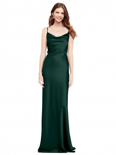 Inexpensive Fitted Cowl Neck Long Stretch Satin Slip Prom Dress with V-Back