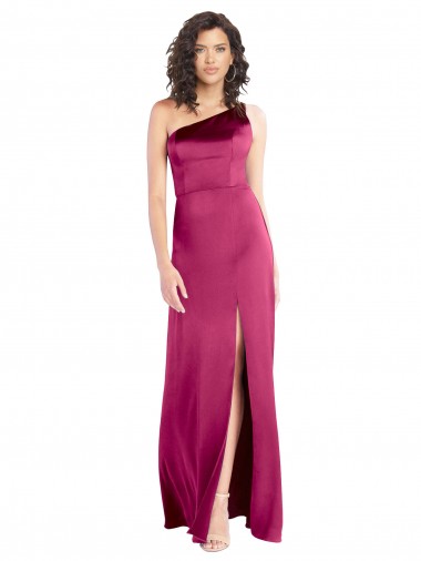 Inexpensive Sleek One Shoulder A-Line Long Stretch Satin Prom Dress with Spaghetti Straps Back