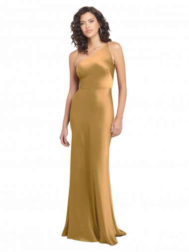 Inexpensive One Shoulder Long Floor Length Stretch Satin Slip Prom Dress