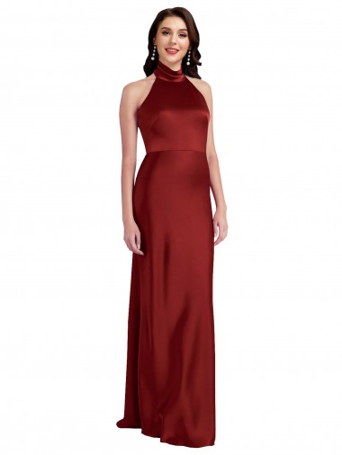 Inexpensive Backless Halter Long Stretch Satin Prom Dress