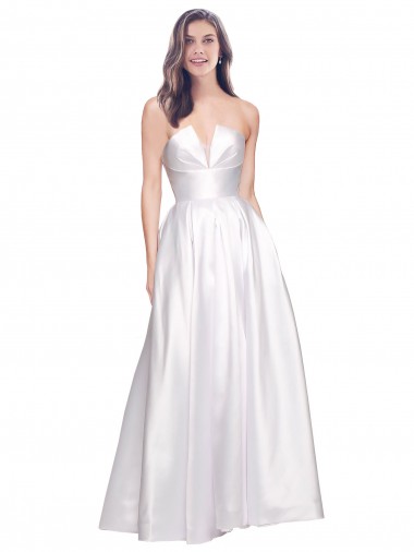 Inexpensive Full Length Strapless V-Cutout Stretch Satin Prom Dress