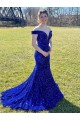 Off the Shoulder Sleeveless Long Sweep Train Velvet Sequin Prom Dress
