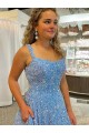 A-Line Scoop Sleeveless Long Court Train Velvet Sequin Prom Dress