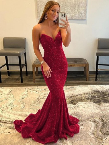 Inexpensive Sweetheart Sleeveless Long Sweep Train Velvet Sequin Prom Dress