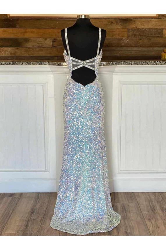 V-Neck Sleeveless Long Sweep Train Velvet Sequin Prom Dress