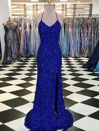 Inexpensive V-Neck Sleeveless Long Velvet Sequin Prom Dress