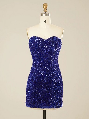 Inexpensive Short Sweetheart Velvet Sequin Prom Dress