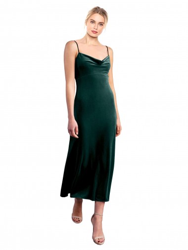 Inexpensive Midi Length Cowl Neck Velvet Slip Cocktail Prom Dress / Homecoming Dress