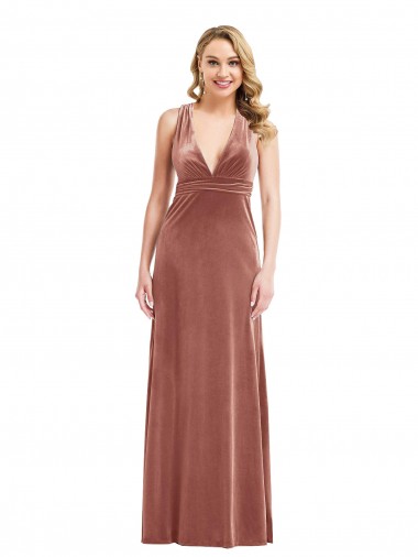 Inexpensive Plunging Neckline Velvet Maxi Prom Dress with Criss Cross Open Back