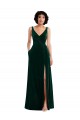 Floor Length Velvet Maxi Prom Dress with Shirred Bodice and Front Slit