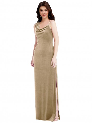 Inexpensive Asymmetrical One Shoulder Velvet Maxi Slip Prom Dress