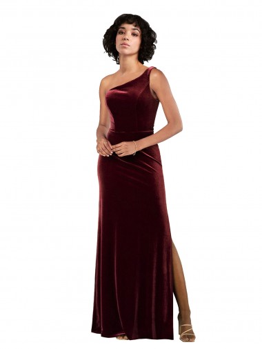 Inexpensive One Shoulder Floor-Length Velvet Prom Dress