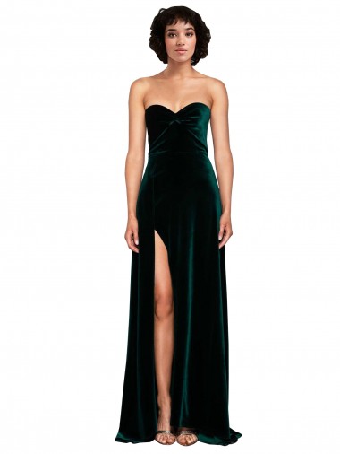 Inexpensive Sweetheart Fluid Velvet Prom Dress with High Split